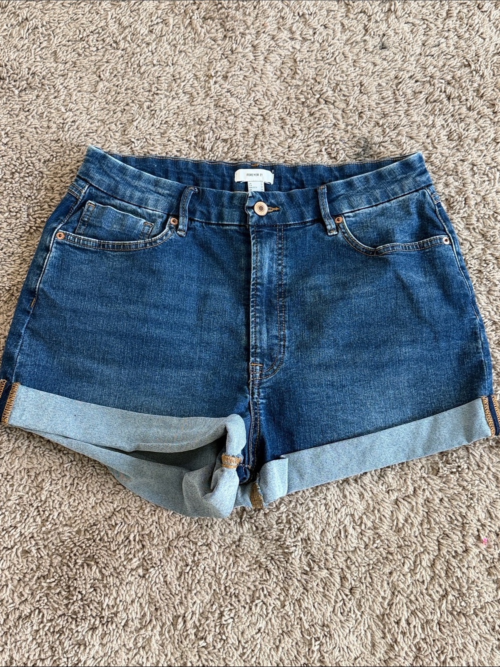 Forever 21 Dark Blue Rolled-Hem Denim Shorts